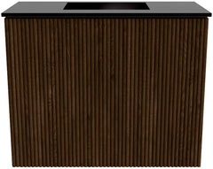 JOYA 50cm toiletmeubel kleur Walnut. Wastafel FAYE positie Midden Zonder kraangat kleur Urban.