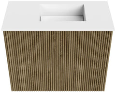 JOYA 50cm toiletmeubel kleur Dusk. Wastafel FAYE positie Rechts Zonder kraangat kleur Talc.