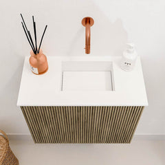 JOYA 50cm toiletmeubel kleur Dusk. Wastafel FAYE positie Rechts Zonder kraangat kleur Talc.