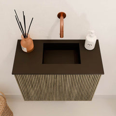 JOYA 50cm toiletmeubel kleur Dusk. Wastafel FAYE positie Rechts Zonder kraangat kleur Urban.