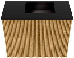 JOYA 50cm toiletmeubel kleur Oak. Wastafel FAYE positie Rechts Zonder kraangat kleur Urban.