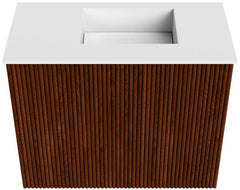 JOYA 50cm toiletmeubel kleur Ruby. Wastafel FAYE positie Rechts Zonder kraangat kleur Talc.