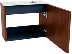 JOYA 50cm toiletmeubel kleur Ruby. Wastafel FAYE positie Rechts Zonder kraangat kleur Talc.