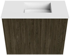 JOYA 50cm toiletmeubel kleur Shadow. Wastafel FAYE positie Rechts Zonder kraangat kleur Talc.