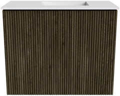 JOYA 50cm toiletmeubel kleur Shadow. Wastafel FAYE positie Rechts Zonder kraangat kleur Talc.