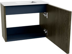 JOYA 50cm toiletmeubel kleur Shadow. Wastafel FAYE positie Rechts Zonder kraangat kleur Talc.