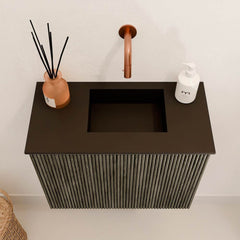 JOYA 50cm toiletmeubel kleur Shadow. Wastafel FAYE positie Rechts Zonder kraangat kleur Urban.