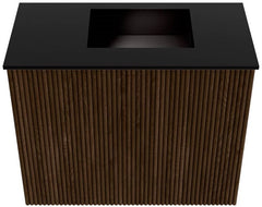 JOYA 50cm toiletmeubel kleur Walnut. Wastafel FAYE positie Rechts Zonder kraangat kleur Urban.