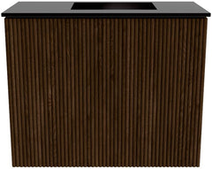 JOYA 50cm toiletmeubel kleur Walnut. Wastafel FAYE positie Rechts Zonder kraangat kleur Urban.