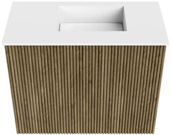 JOYA 50cm toiletmeubel kleur Dusk. Wastafel FAYE positie Rechts 1 kraangat kleur Talc.