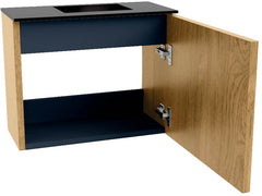 JOYA 50cm toiletmeubel kleur Oak. Wastafel FAYE positie Rechts 1 kraangat kleur Urban.