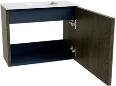 JOYA 50cm toiletmeubel kleur Shadow. Wastafel FAYE positie Rechts 1 kraangat kleur Talc.