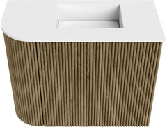 JOYA 51,6cm toiletmeubel ronding links kleur Dusk. Wastafel FAYE positie Rechts Zonder kraangat kleur Talc.