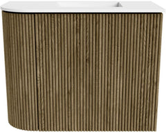 JOYA 51,6cm toiletmeubel ronding links kleur Dusk. Wastafel FAYE positie Rechts Zonder kraangat kleur Talc.