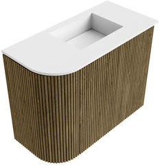 JOYA 51,6cm toiletmeubel ronding links kleur Dusk. Wastafel FAYE positie Rechts Zonder kraangat kleur Talc.