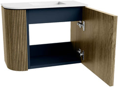 JOYA 51,6cm toiletmeubel ronding links kleur Dusk. Wastafel FAYE positie Rechts Zonder kraangat kleur Talc.