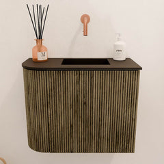 JOYA 51,6cm toiletmeubel ronding links kleur Dusk. Wastafel FAYE positie Rechts Zonder kraangat kleur Urban.