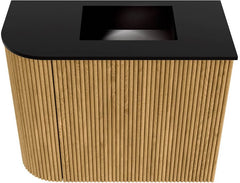 JOYA 51,6cm toiletmeubel ronding links kleur Oak. Wastafel FAYE positie Rechts Zonder kraangat kleur Urban.