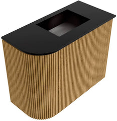 JOYA 51,6cm toiletmeubel ronding links kleur Oak. Wastafel FAYE positie Rechts Zonder kraangat kleur Urban.