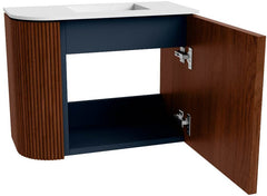 JOYA 51,6cm toiletmeubel ronding links kleur Ruby. Wastafel FAYE positie Rechts Zonder kraangat kleur Talc.