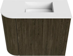 JOYA 51,6cm toiletmeubel ronding links kleur Shadow. Wastafel FAYE positie Rechts Zonder kraangat kleur Talc.