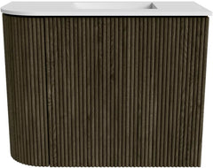 JOYA 51,6cm toiletmeubel ronding links kleur Shadow. Wastafel FAYE positie Rechts Zonder kraangat kleur Talc.