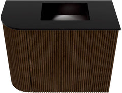 JOYA 51,6cm toiletmeubel ronding links kleur Walnut. Wastafel FAYE positie Rechts Zonder kraangat kleur Urban.