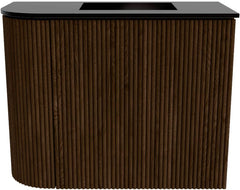 JOYA 51,6cm toiletmeubel ronding links kleur Walnut. Wastafel FAYE positie Rechts Zonder kraangat kleur Urban.