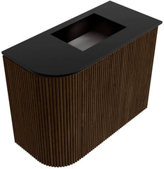 JOYA 51,6cm toiletmeubel ronding links kleur Walnut. Wastafel FAYE positie Rechts Zonder kraangat kleur Urban.