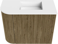 JOYA 51,6cm toiletmeubel ronding links kleur Dusk. Wastafel FAYE positie Rechts 1 kraangat kleur Talc.