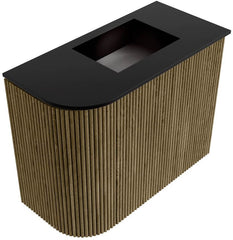 JOYA 51,6cm toiletmeubel ronding links kleur Dusk. Wastafel FAYE positie Rechts 1 kraangat kleur Urban.