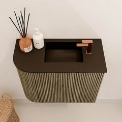 JOYA 51,6cm toiletmeubel ronding links kleur Dusk. Wastafel FAYE positie Rechts 1 kraangat kleur Urban.