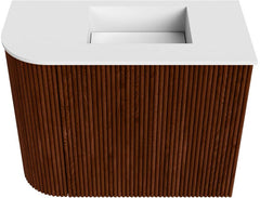 JOYA 51,6cm toiletmeubel ronding links kleur Ruby. Wastafel FAYE positie Rechts 1 kraangat kleur Talc.