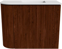 JOYA 51,6cm toiletmeubel ronding links kleur Ruby. Wastafel FAYE positie Rechts 1 kraangat kleur Talc.