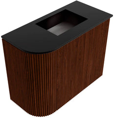 JOYA 51,6cm toiletmeubel ronding links kleur Ruby. Wastafel FAYE positie Rechts 1 kraangat kleur Urban.