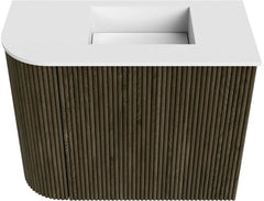 JOYA 51,6cm toiletmeubel ronding links kleur Shadow. Wastafel FAYE positie Rechts 1 kraangat kleur Talc.