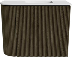 JOYA 51,6cm toiletmeubel ronding links kleur Shadow. Wastafel FAYE positie Rechts 1 kraangat kleur Talc.