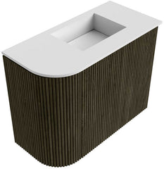 JOYA 51,6cm toiletmeubel ronding links kleur Shadow. Wastafel FAYE positie Rechts 1 kraangat kleur Talc.