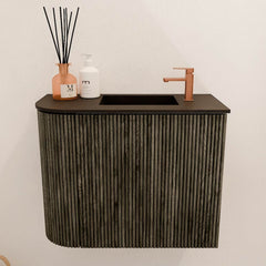 JOYA 51,6cm toiletmeubel ronding links kleur Shadow. Wastafel FAYE positie Rechts 1 kraangat kleur Urban.