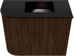 JOYA 51,6cm toiletmeubel ronding links kleur Walnut. Wastafel FAYE positie Rechts 1 kraangat kleur Urban.