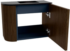 JOYA 51,6cm toiletmeubel ronding links kleur Walnut. Wastafel FAYE positie Rechts 1 kraangat kleur Urban.