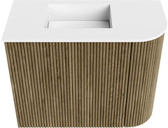 JOYA 51,6cm toiletmeubel ronding rechts kleur Dusk. Wastafel FAYE positie Links Zonder kraangat kleur Talc.