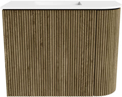 JOYA 51,6cm toiletmeubel ronding rechts kleur Dusk. Wastafel FAYE positie Links Zonder kraangat kleur Talc.