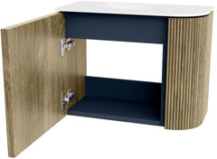 JOYA 51,6cm toiletmeubel ronding rechts kleur Dusk. Wastafel FAYE positie Links Zonder kraangat kleur Talc.