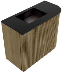 JOYA 51,6cm toiletmeubel ronding rechts kleur Dusk. Wastafel FAYE positie Links Zonder kraangat kleur Urban.