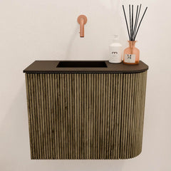 JOYA 51,6cm toiletmeubel ronding rechts kleur Dusk. Wastafel FAYE positie Links Zonder kraangat kleur Urban.