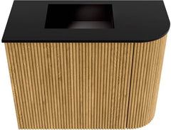 JOYA 51,6cm toiletmeubel ronding rechts kleur Oak. Wastafel FAYE positie Links Zonder kraangat kleur Urban.