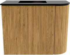 JOYA 51,6cm toiletmeubel ronding rechts kleur Oak. Wastafel FAYE positie Links Zonder kraangat kleur Urban.