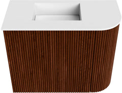 JOYA 51,6cm toiletmeubel ronding rechts kleur Ruby. Wastafel FAYE positie Links Zonder kraangat kleur Talc.