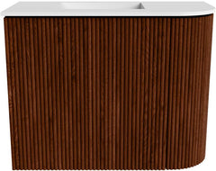 JOYA 51,6cm toiletmeubel ronding rechts kleur Ruby. Wastafel FAYE positie Links Zonder kraangat kleur Talc.